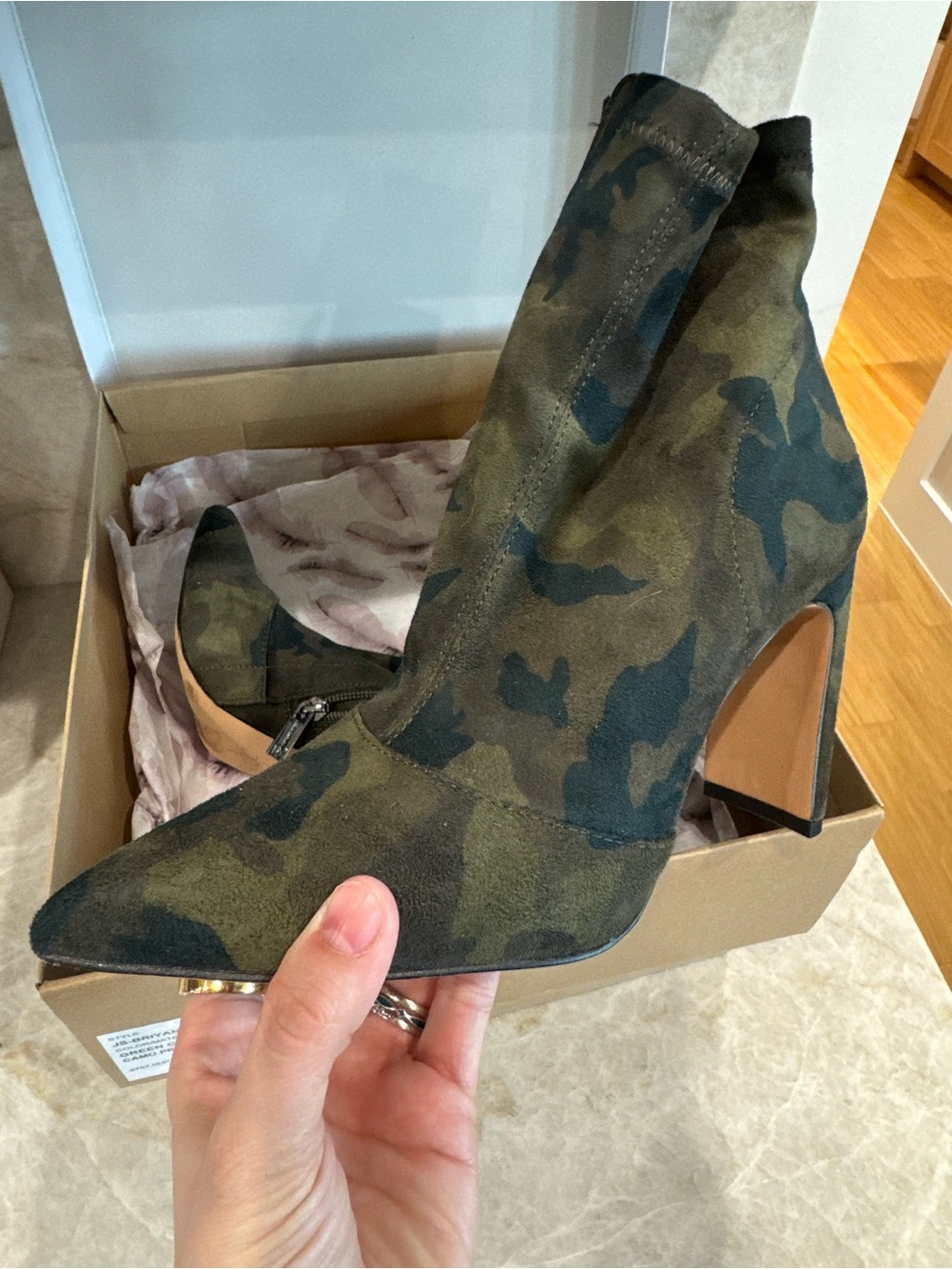 Jessica Simpson Camouflage Pointed-Toe Stiletto Bootie - Green Camo